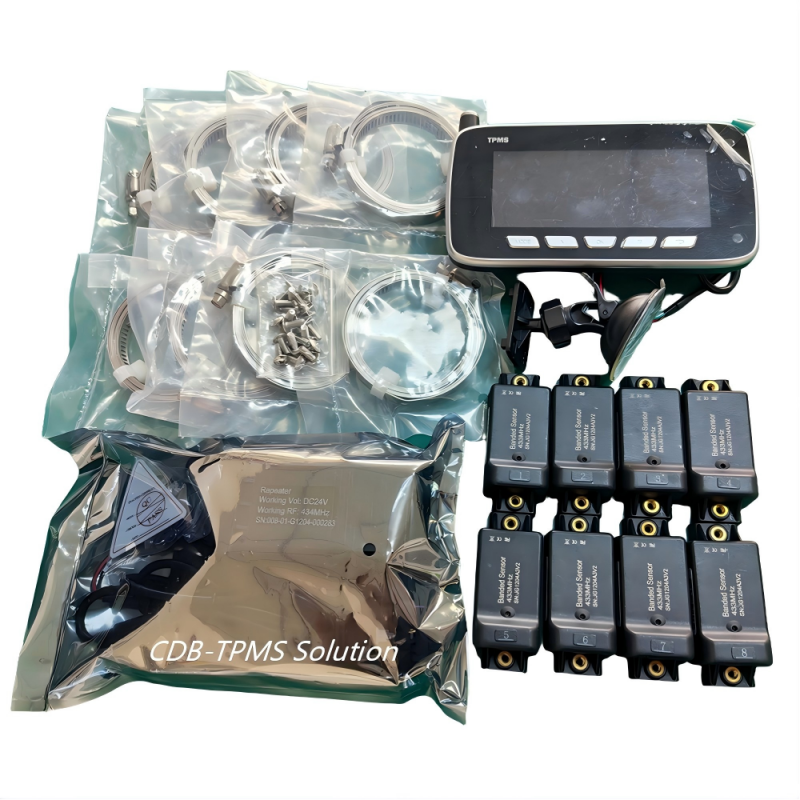 8-Wheel Commercial Vehicles Internal TPMS with Sensor Cradle Steel Band Kit large display receiver 