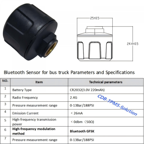 Bluetooth TPMS External Sensors BLE fit buses trucks tractors trailers havey vehicles 