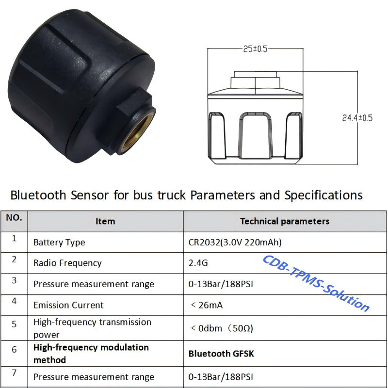 Bluetooth TPMS External Sensors BLE fit buses trucks tractors trailers havey vehicles 