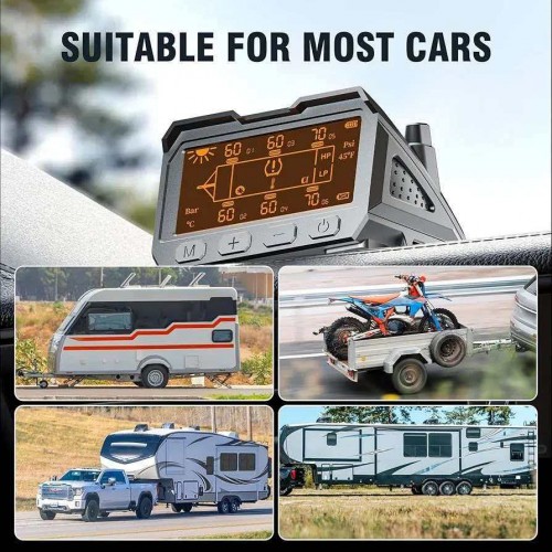 RV Solar Big Orange Color Display Receiver TPMS with 6 External Cap Sensors