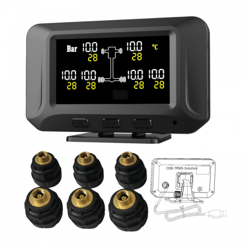 TPMS Kits simultaneously display 6-Wheel Vehicle tyre data USB Power Supply 