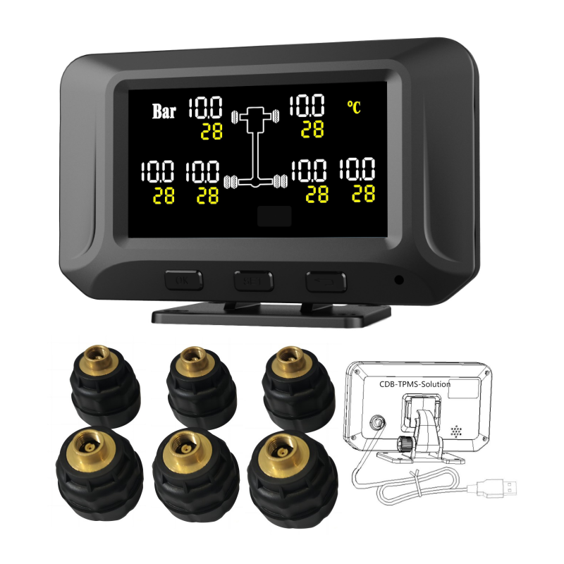 TPMS Kits simultaneously display 6-Wheel Vehicle tyre data USB Power Supply 