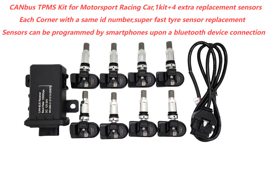 CANBUS Platform TPMS Tyre Pressure Kit For Motorsport Racing Cars With 1HZ Programmable Sensors